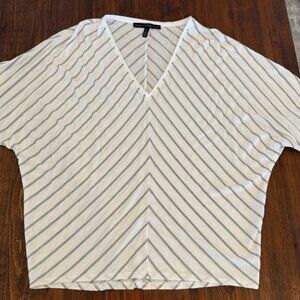 White House Black Market Gray Stripe V Neck Top Medium Dolman